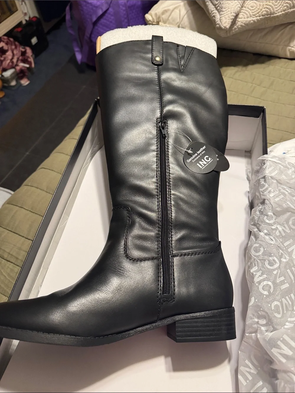 INC International Concepts Black Over-the-Knee Faux Leather Riding Boots